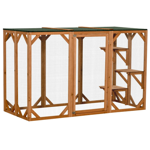 Cat Cage Indoor Catio Outdoor Cat Enclosure Pet House Small Animal Hutch for Rabbit, Kitten, Crate Kennel with Waterproof Roof, Multi-Level Platforms, Lock, Orange
