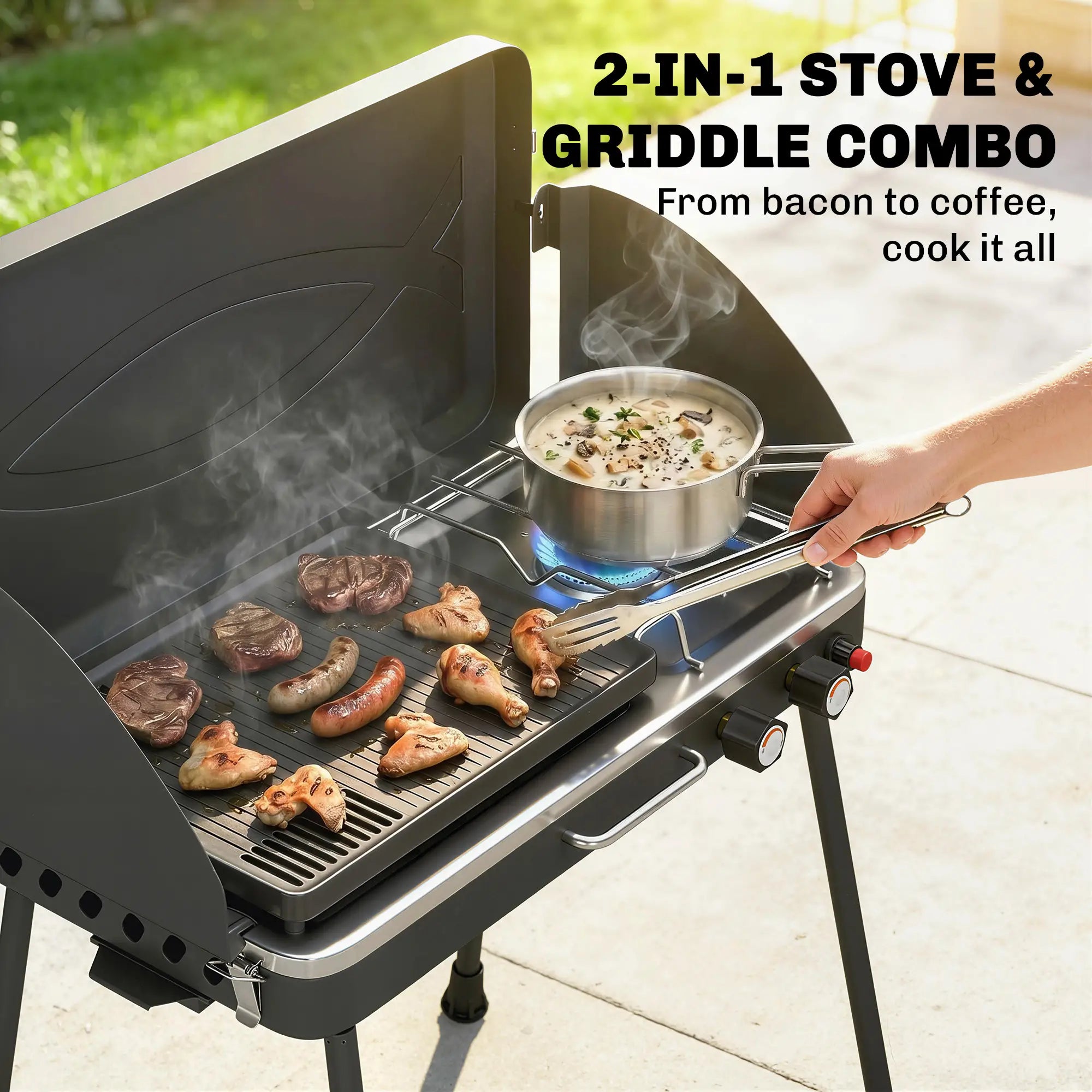Camping Stove Gas Griddle Combo, 20,000 BTU, Portable, Black Propane Gas Grills at Gallery Canada