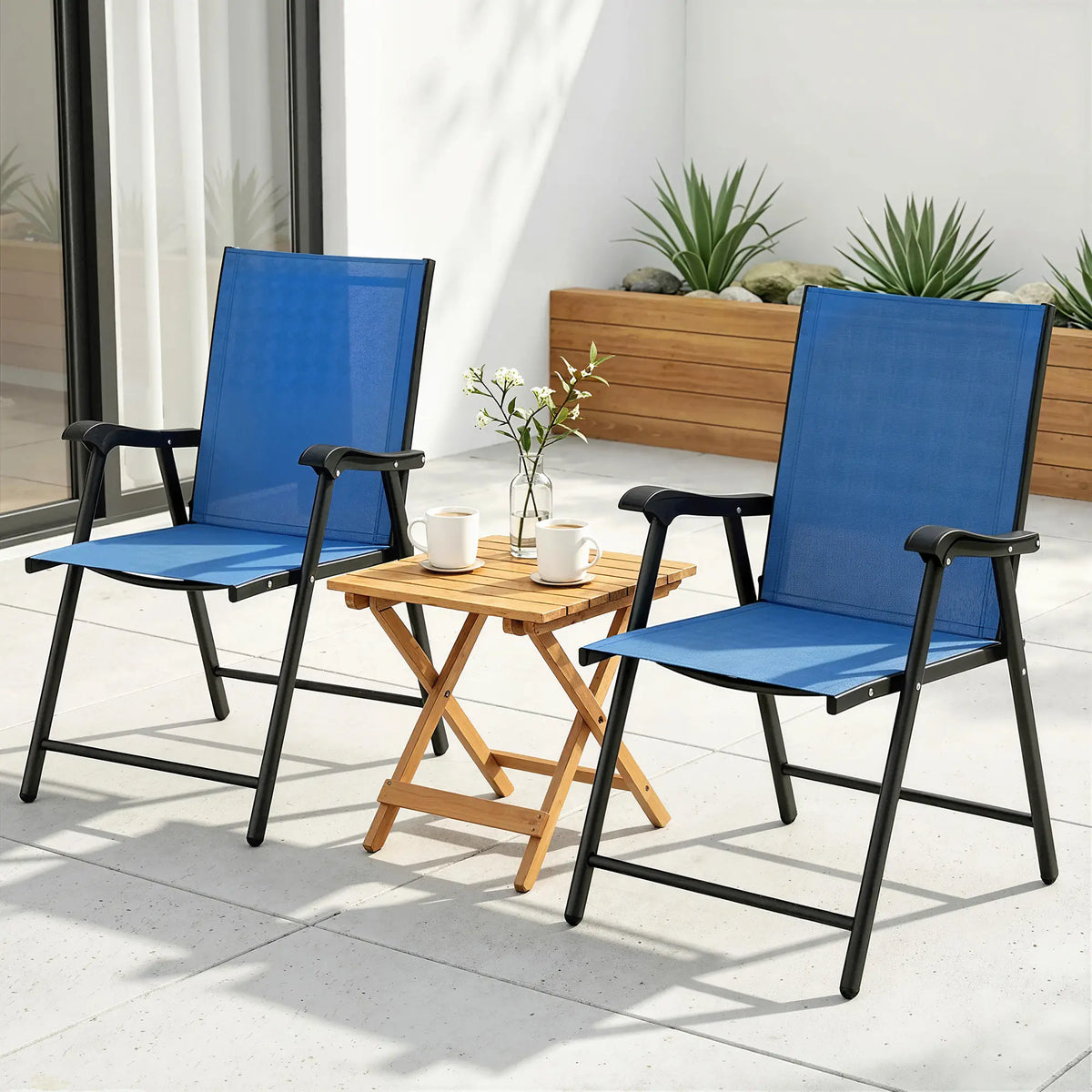 Folding Patio Chairs Set Of 2, High Back Outdoor Dining Chairs, Blue Patio Chairs at Gallery Canada