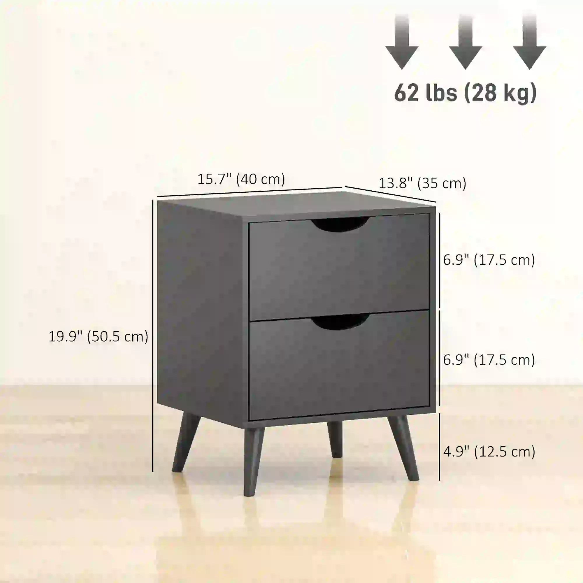 Modern Bedside Table Set Of 2, 2 Drawers, Pine Wood Legs, Black Bedside Tables at Gallery Canada