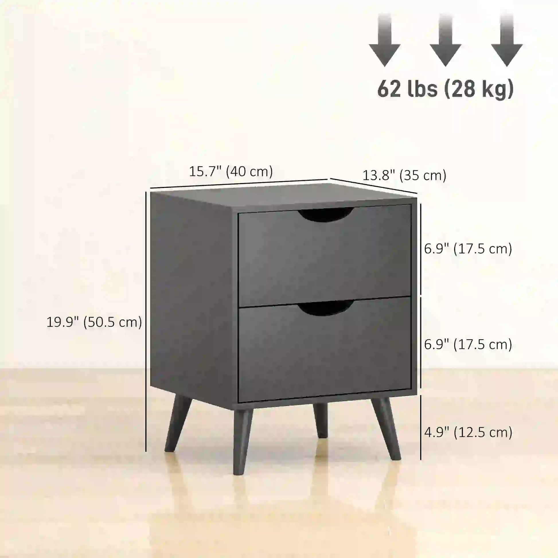 Modern Bedside Table Set Of 2, 2 Drawers, Pine Wood Legs, Black Bedside Tables at Gallery Canada