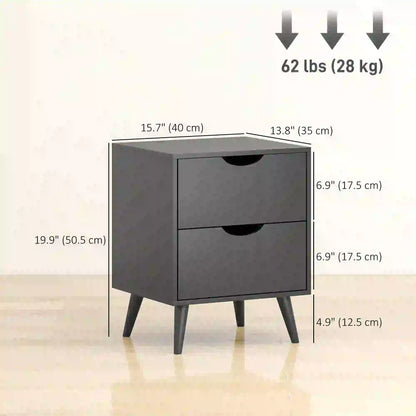 Modern Bedside Table Set Of 2, 2 Drawers, Pine Wood Legs, Black Bedside Tables at Gallery Canada