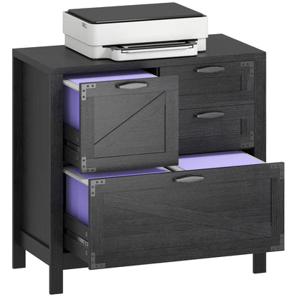 Lateral Filing Cabinet, 4 Drawers, Fits Letter/A4/Legal Files, Black Wood Grain, Black Office Cabinets & Cupboards at Gallery Canada