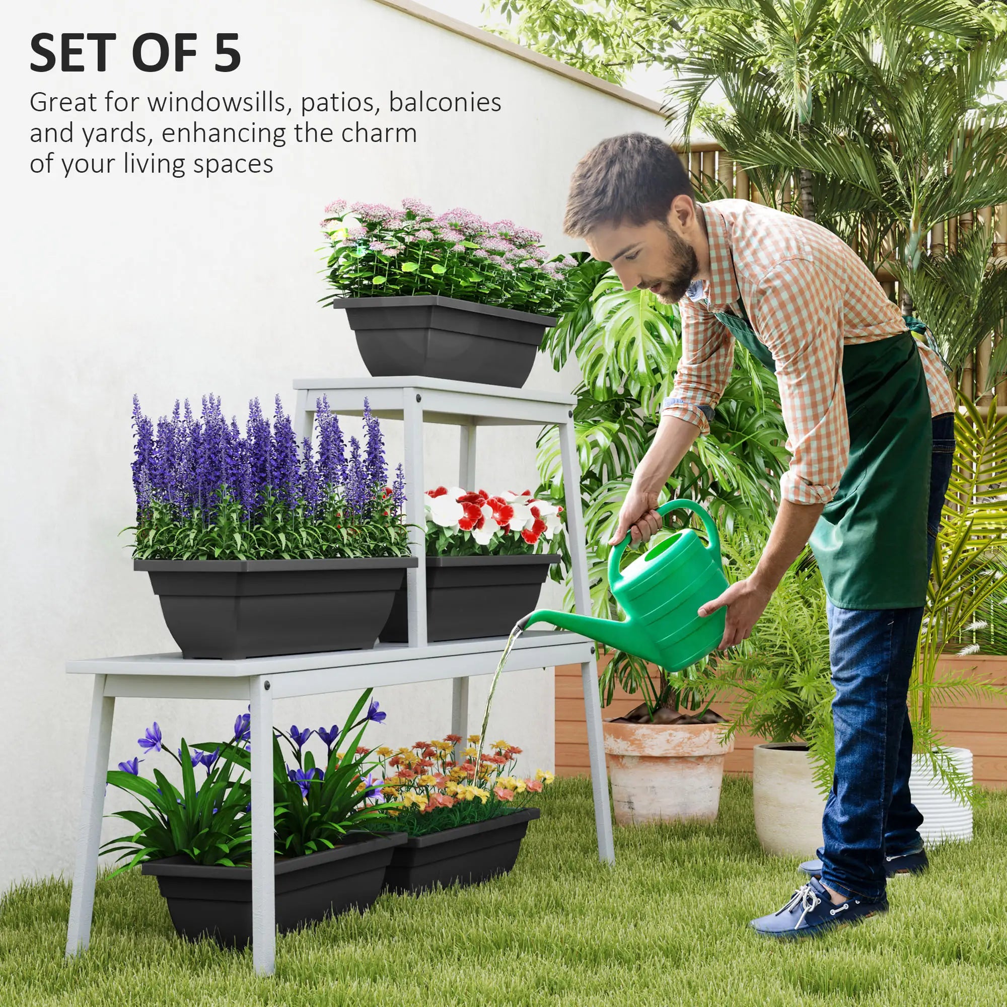 Rectangular Flower Pots, 5 Pack 23 Inches, Window Box Planters, Black Garden Accessories at Gallery Canada