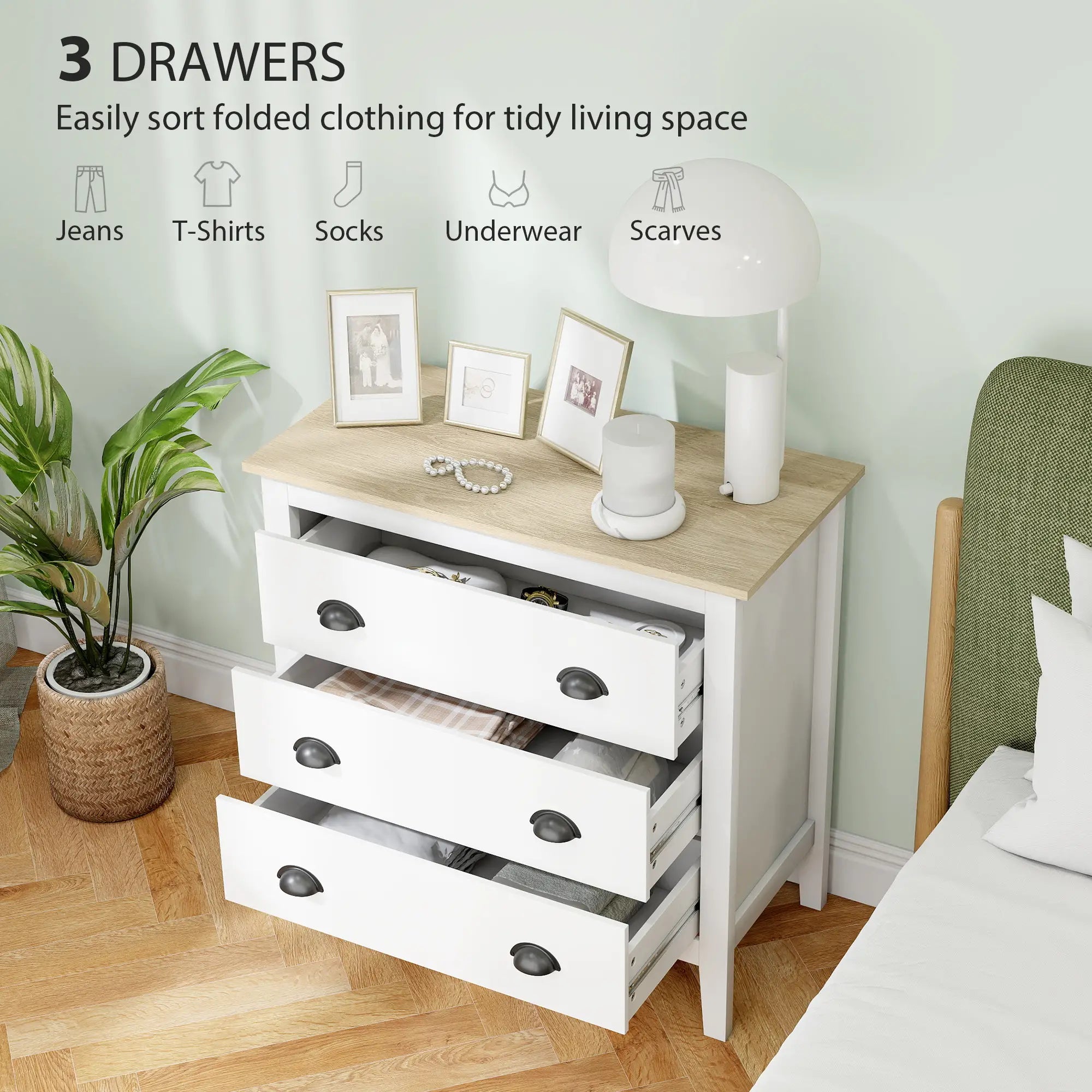 Modern 3 Drawer Dresser, Quiet Slides, White Storage Cabinets at Gallery Canada