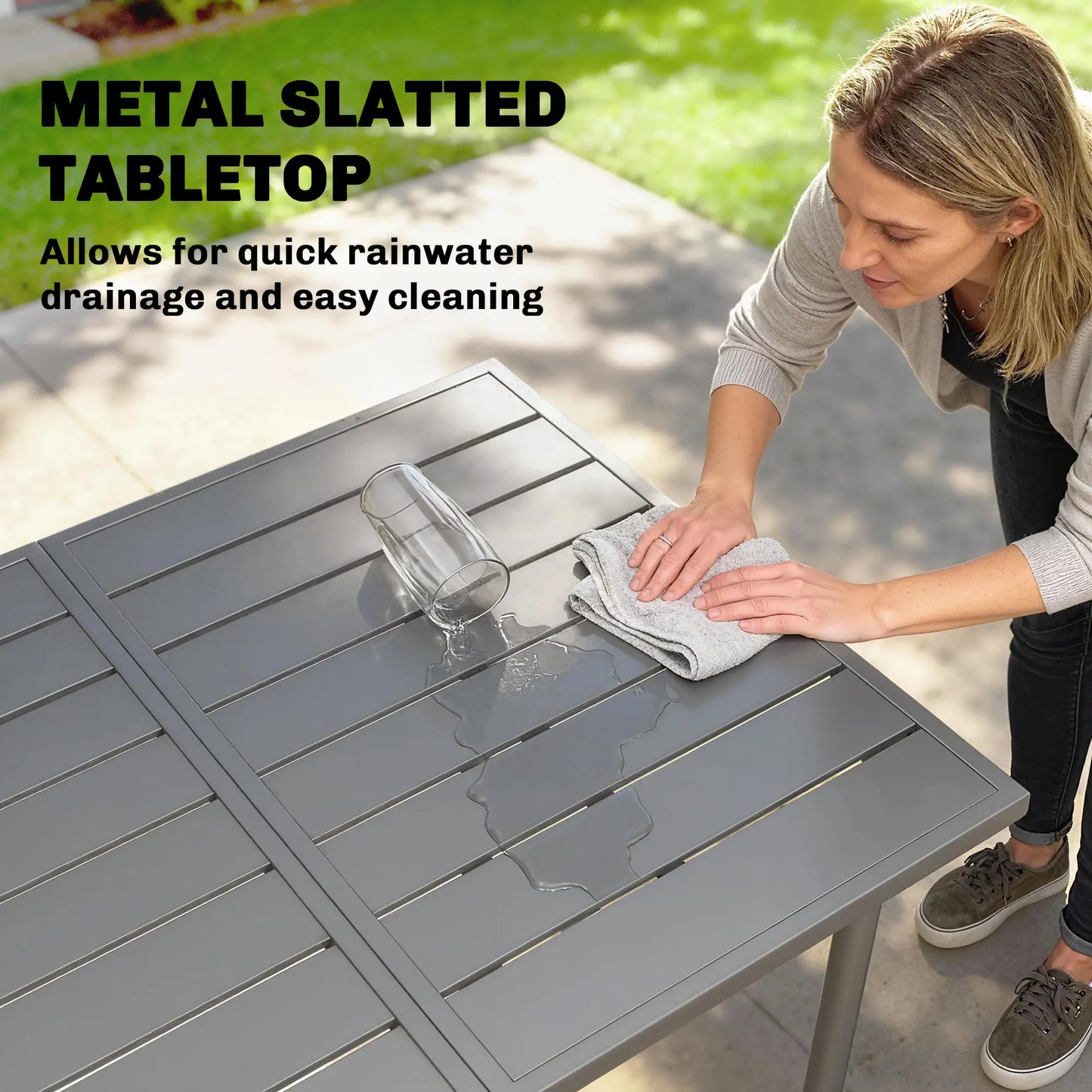 65" x 31.5" Outdoor Dining Table, Metal Rectangular Patio Table, Seats 6