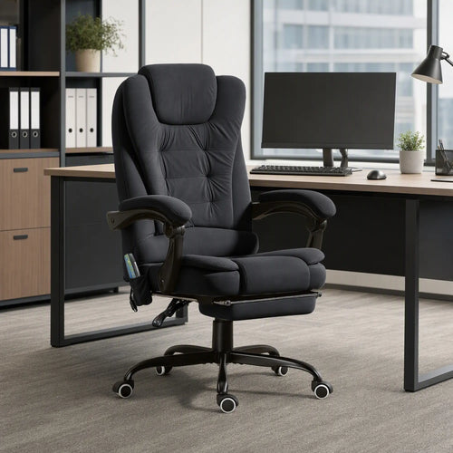 7-Point Vibrating Massage Chair with Footrest, Reclining Back, Black