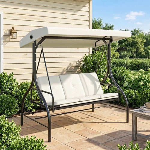 Convertible Patio Swing Bed with Canopy, 3 Seater, White