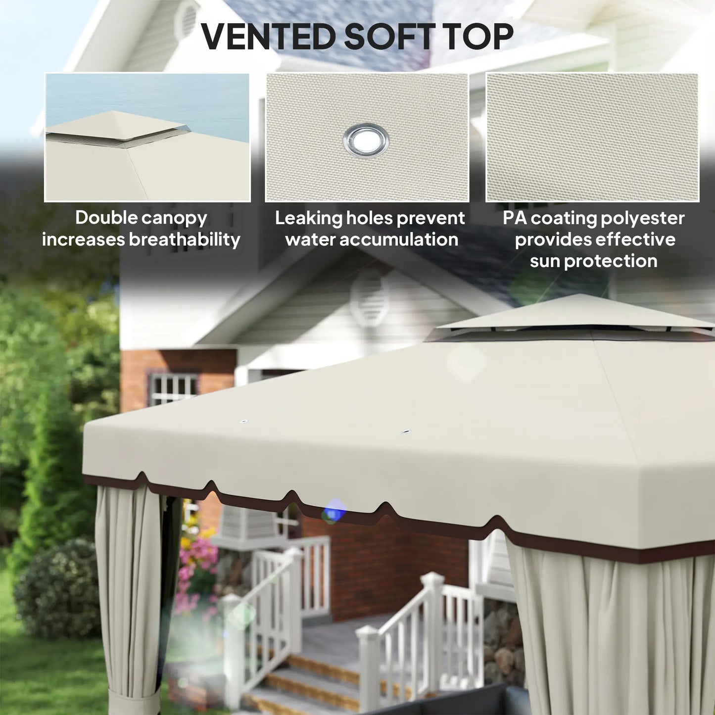 10' x 10' Outdoor Gazebo, Double Soft-Top, Cream White Gazebos at Gallery Canada