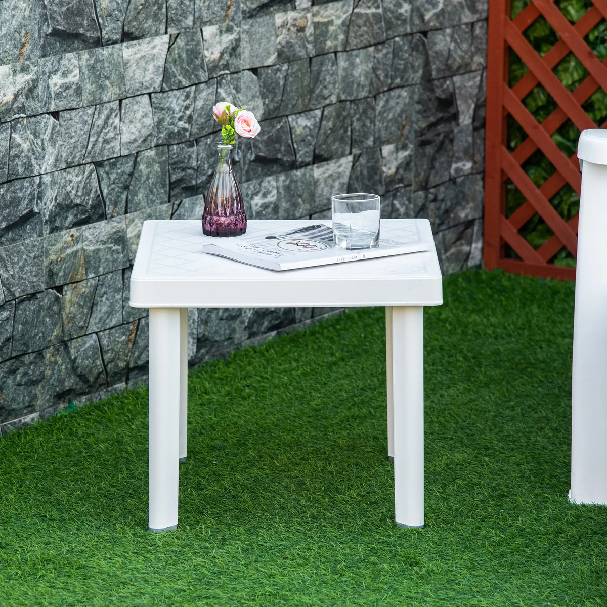 Table d'appoint de jardin extérieure carrée en plastique blanc, table basse, blanc