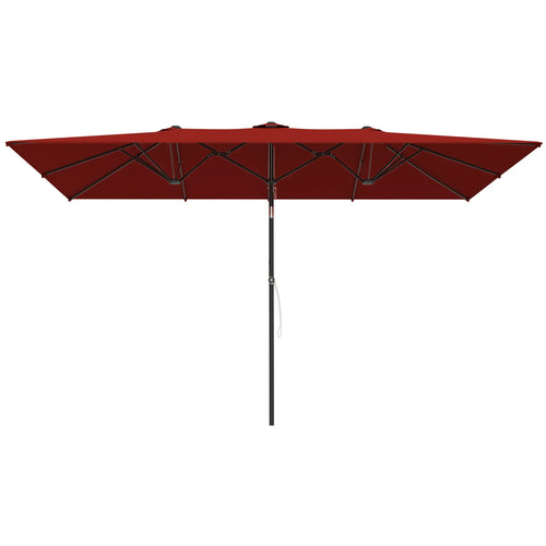 Double-Sided Patio Umbrella with Tilt, Adjustable Height, 12 Ribs, Wine Red
