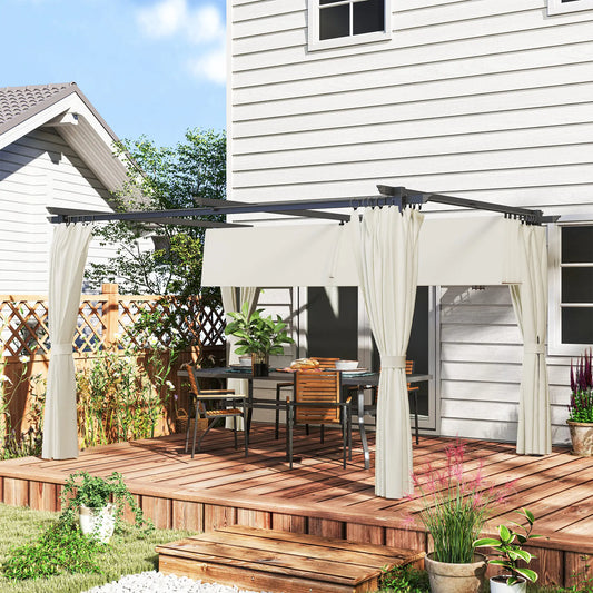 10' x 13' Pergola With Retractable Canopy, Curtains, UPF30+ Sun Shade Pergolas Cream at Gallery Canada