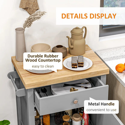 Kitchen Cart on Wheels, Wood Top, Towel Rack, Drawer, Shelf, Grey Kitchen Islands & Kitchen Carts at Gallery Canada
