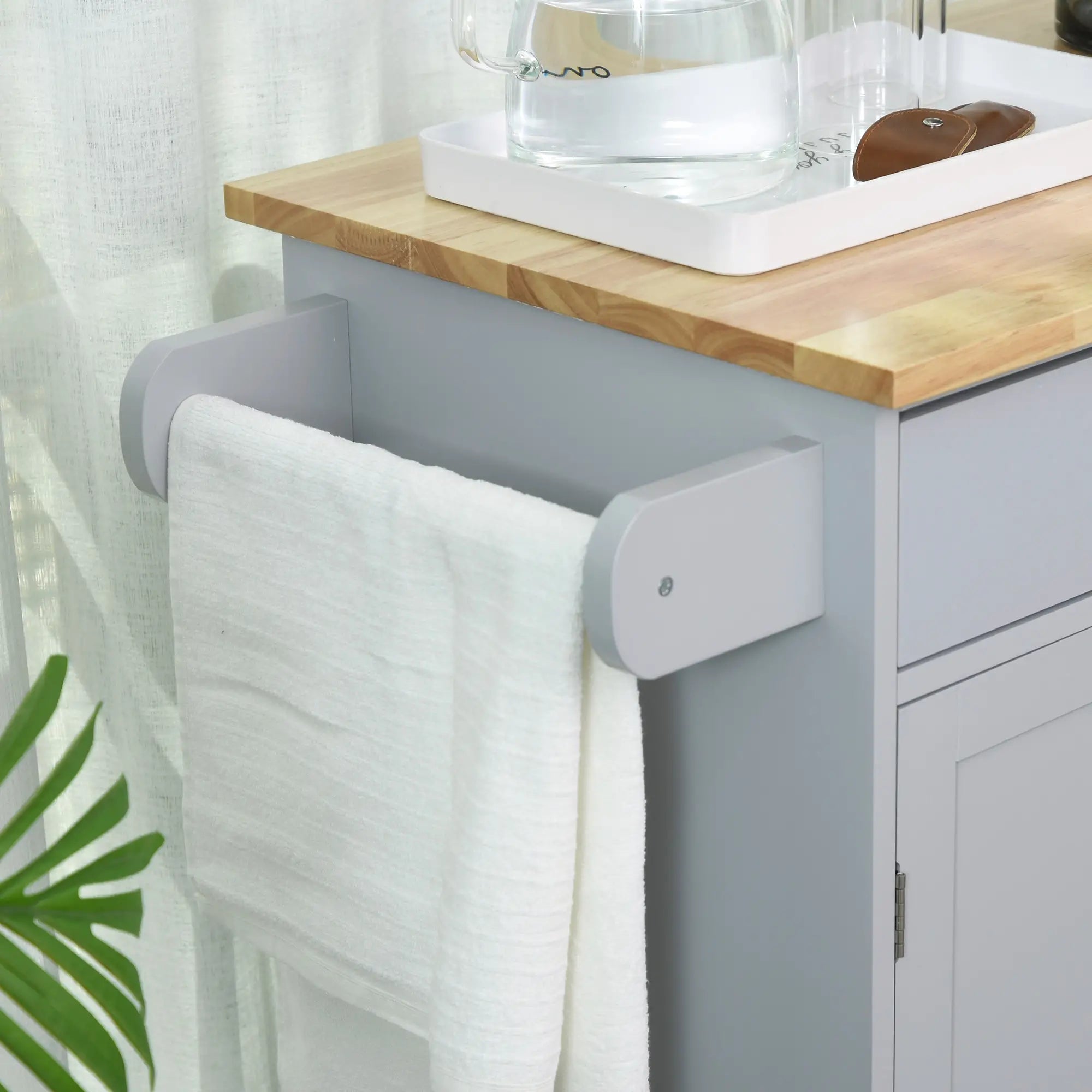 Rolling Kitchen Island Cart, Wood Top, Storage Drawer, Towel Bar, Shelves, Grey Kitchen Islands & Kitchen Carts at Gallery Canada