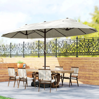 15' Outdoor Patio Umbrella, Twin Canopy Sunshade, Steel Table, Cream Sun Umbrellas at Gallery Canada