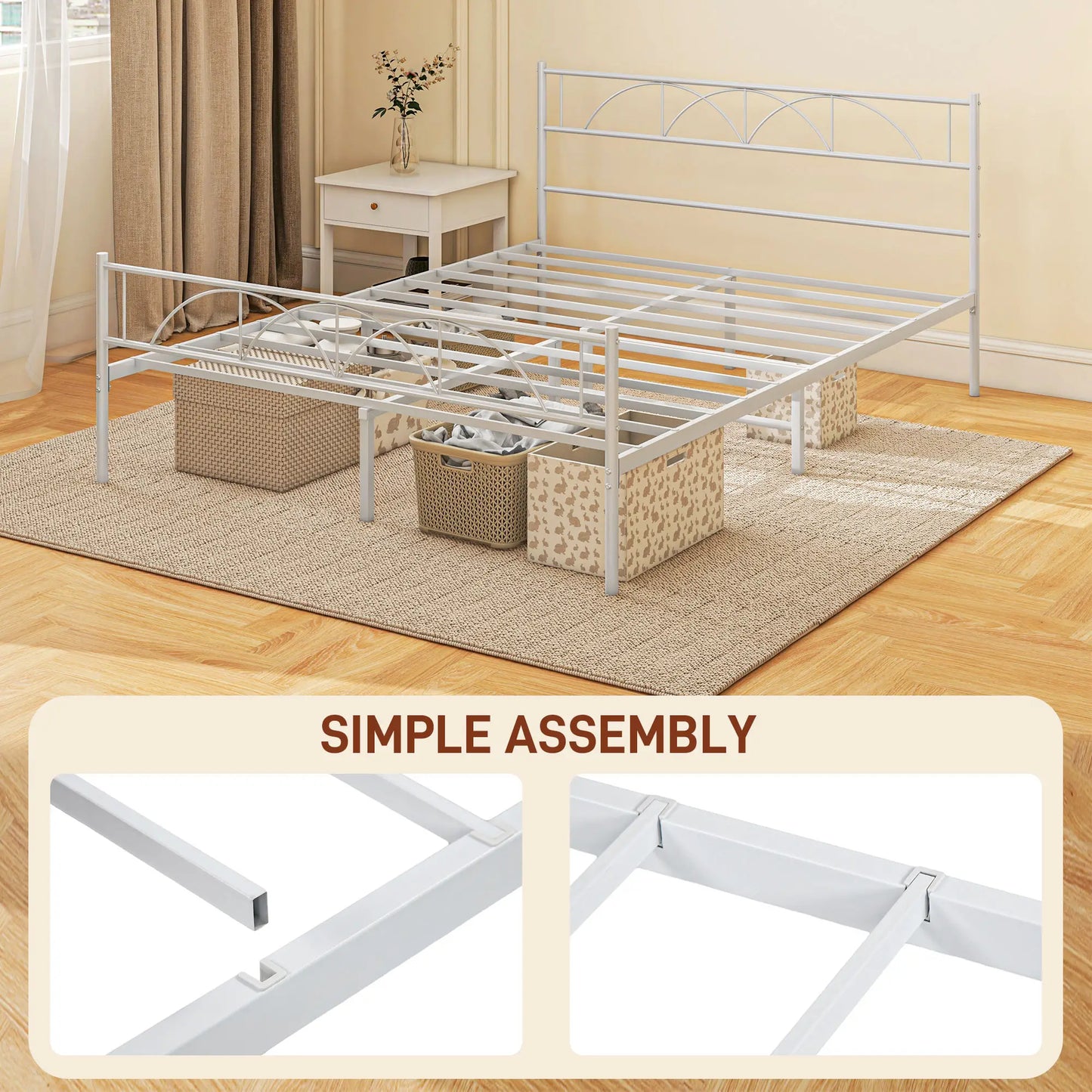 Metal Queen Platform Bed Frame with Headboard, Steel Slat Support, Underbed Storage, No Box Spring Needed, Easy Assembly Bed Frames at Gallery Canada
