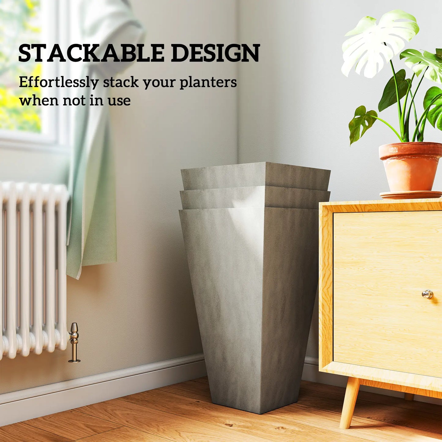 28" Tall Garden Plastic Planters, Set of 3, Indoor Outdoor, Mixed Grey, Grey Garden Accessories at Gallery Canada