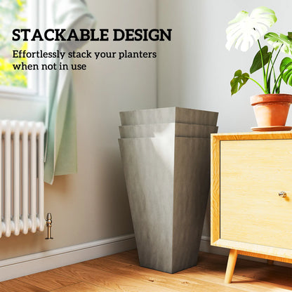 28" Tall Garden Plastic Planters, Set of 3, Indoor Outdoor, Mixed Grey, Grey Garden Accessories at Gallery Canada