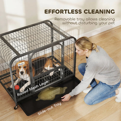 37 Inch Heavy Duty Dog Crate, Large Metal Cage With Lockable Wheels Dog Cages & Crates at Gallery Canada