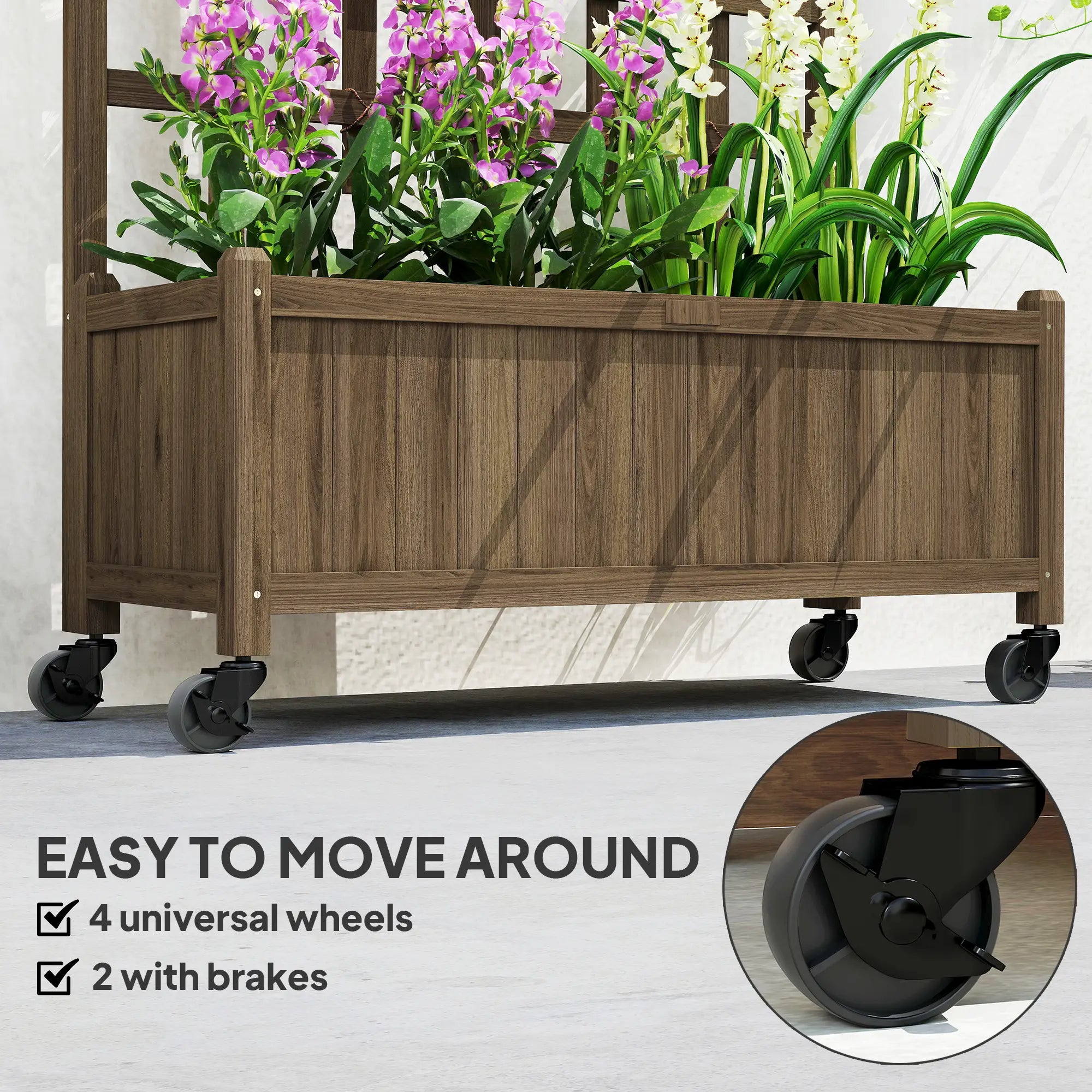 Wooden Planter With Trellis, Raised Garden Bed With Wheels, Brown Wooden Planter Boxes at Gallery Canada