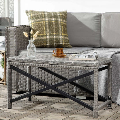 Wicker End Table, Outdoor PE Rattan Side Table, Plastic Board, Mixed Gray, Gray Patio Side Tables at Gallery Canada
