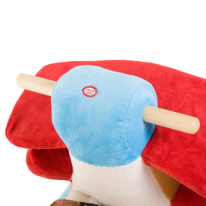 Cheval à bascule en bois avion, siège en peluche, son, rouge