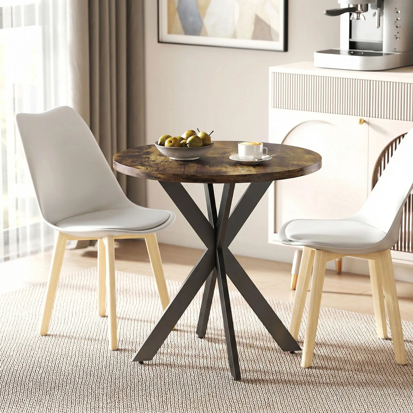 29" Round Dining Table, Steel Legs, Rustic Brown Dining Tables at Gallery Canada