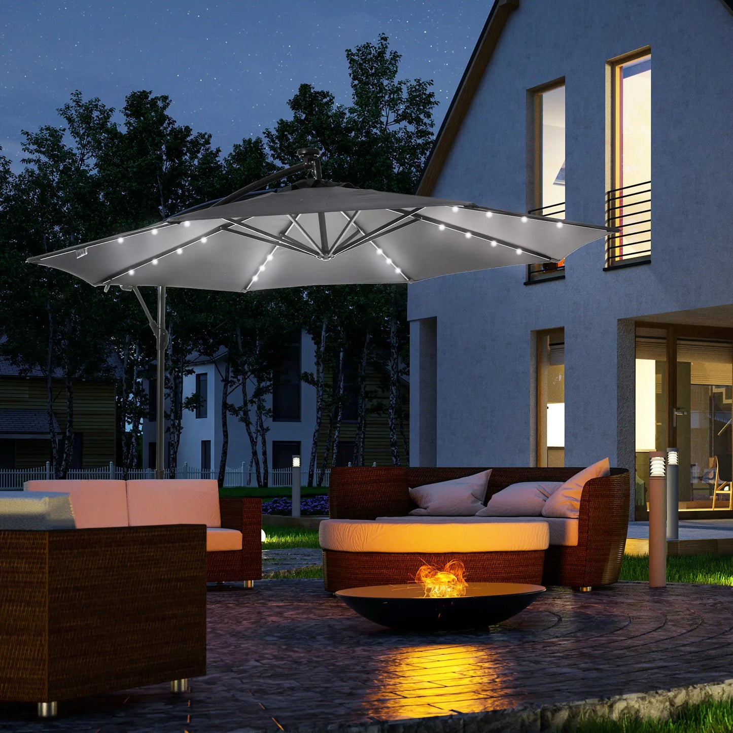 10ft Outdoor Cantilever Umbrella, Solar Lights, Adjustable Angle, Dark Gray Cantilever Umbrellas at Gallery Canada