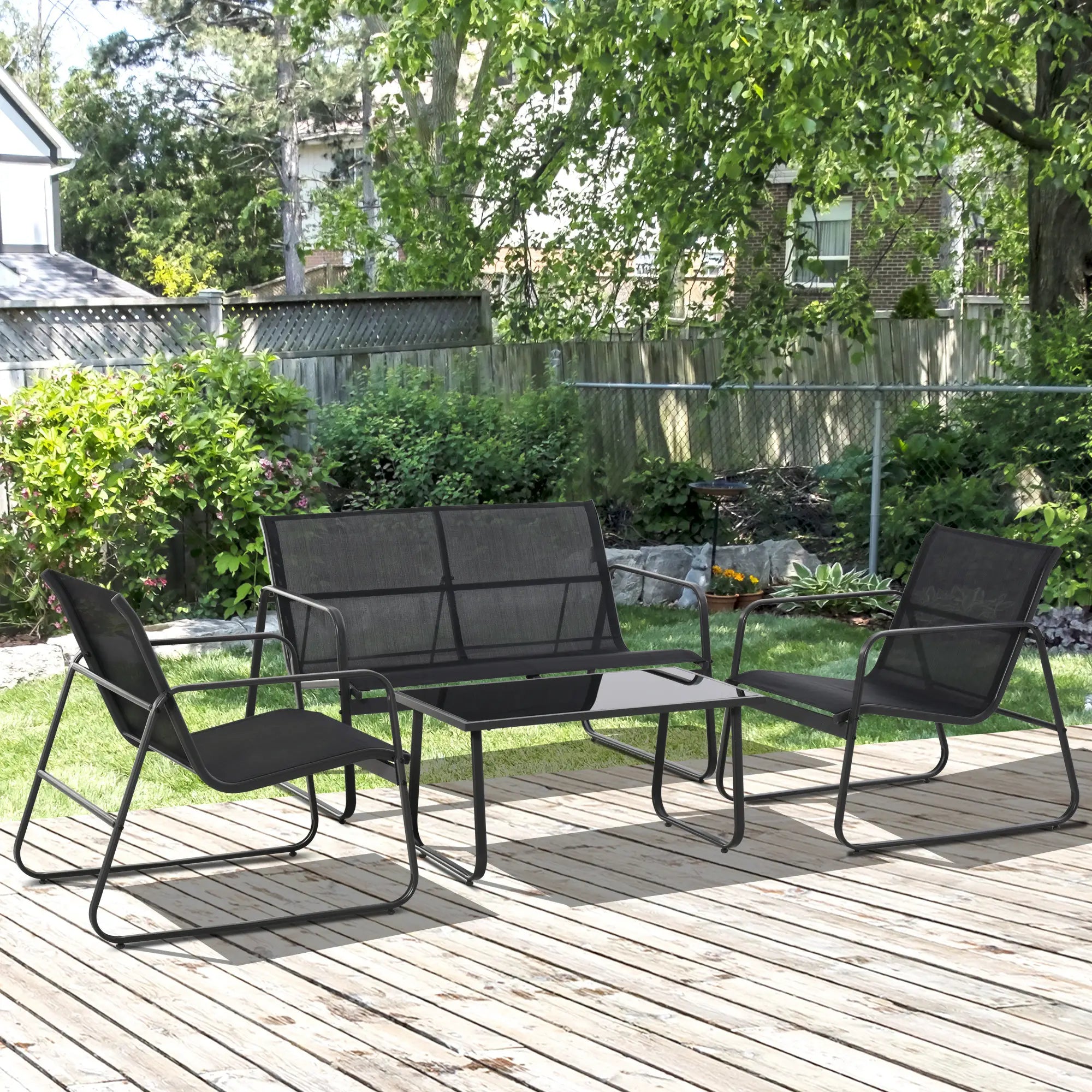 4 Piece Patio Furniture Set, Loveseat, Armchairs, Coffee Table, Black Patio Furniture Sets at Gallery Canada