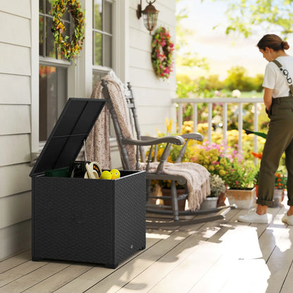 67 Gallon Rattan Deck Box, Waterproof Zippered Liner, Grey Patio Storage Boxes at Gallery Canada
