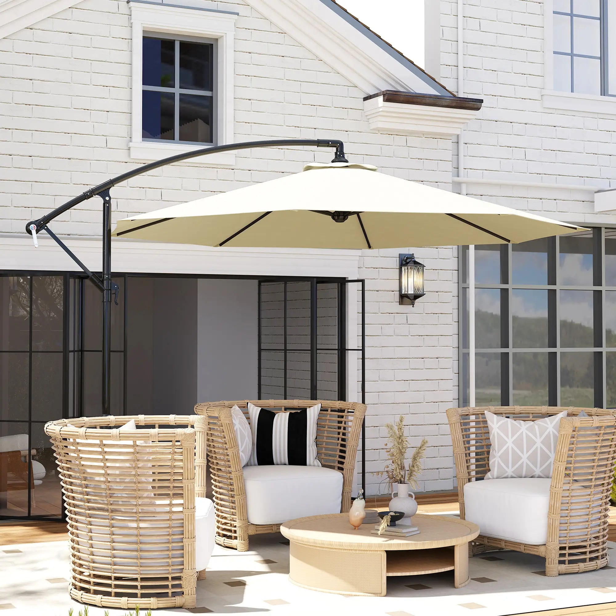 Deluxe Cantilever Umbrella, Φ10', Banana, Outdoor Sunshade, Beige Cantilever Umbrellas at Gallery Canada