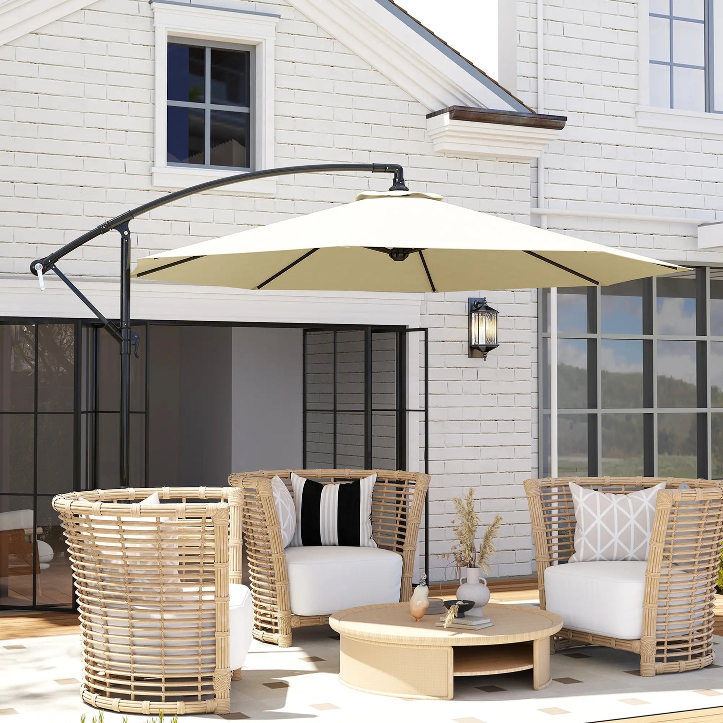 Deluxe Cantilever Umbrella, Φ10', Banana, Outdoor Sunshade, Beige Cantilever Umbrellas at Gallery Canada