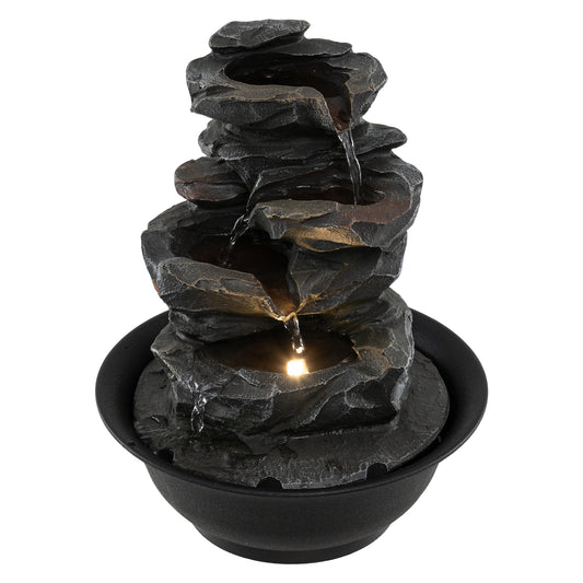 Tabletop Water Fountain With LED Light, Desktop Cascading Water Feature, Black Decorative Accessories Black at Gallery Canada