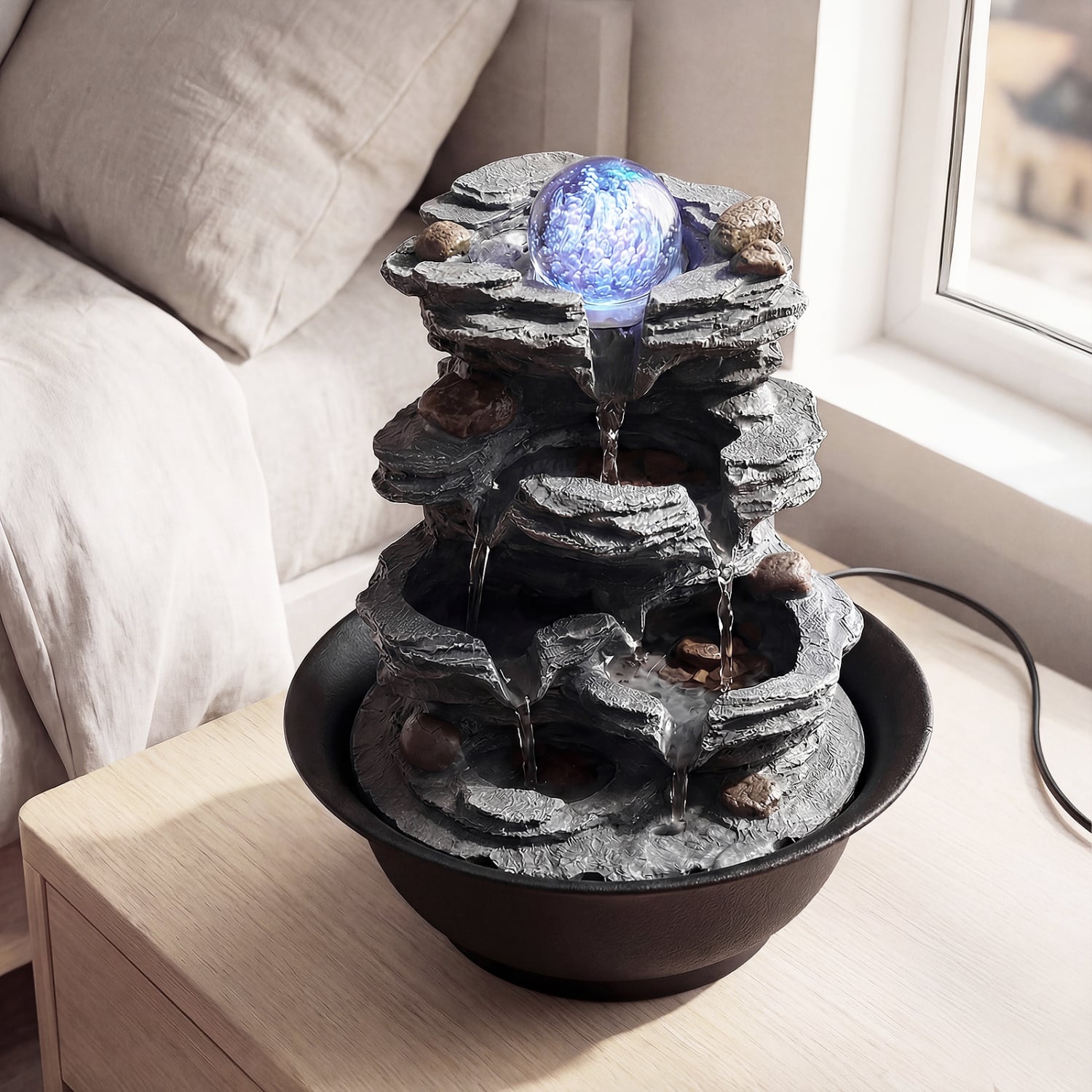 Tabletop Water Fountain, Rolling Crystal Ball, Color Changing LED Light, Black Decorative Accessories at Gallery Canada