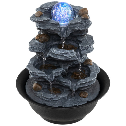 Tabletop Water Fountain, Rolling Crystal Ball, Color Changing LED Light, Black