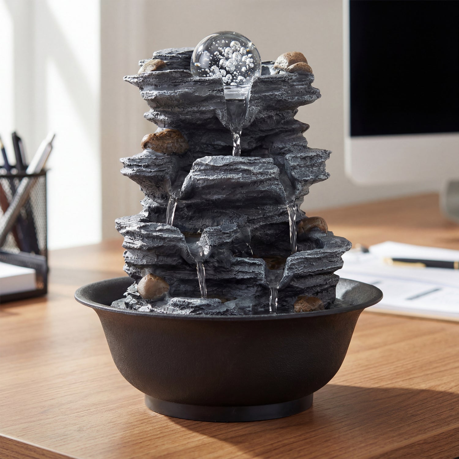 Tabletop Water Fountain, Rolling Crystal Ball, Color Changing LED Light, Black Decorative Accessories at Gallery Canada