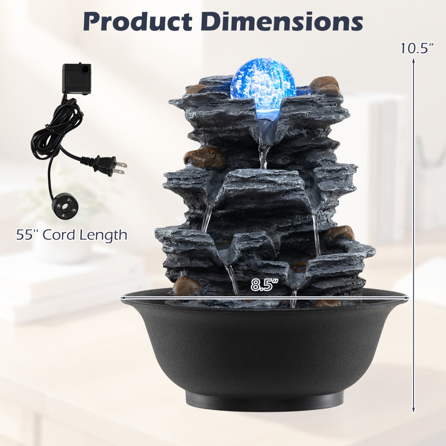Tabletop Water Fountain, Rolling Crystal Ball, Color Changing LED Light, Black Decorative Accessories at Gallery Canada