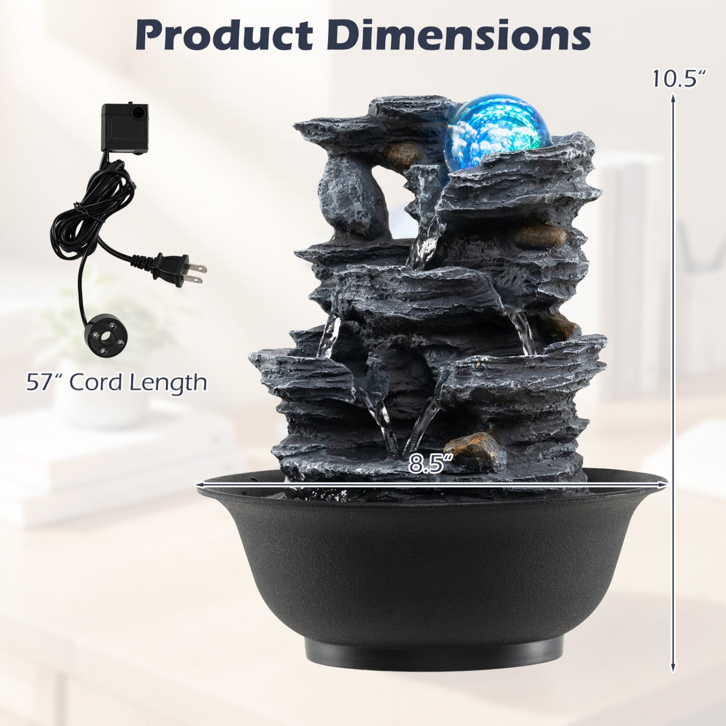 Tabletop Fountain, Rolling Crystal Ball, Color-Changing LED, Black Decorative Accessories at Gallery Canada
