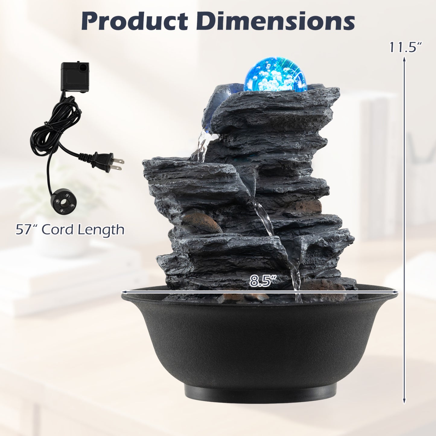 Tabletop Water Fountain, Rolling Crystal Ball, LED Light, Black Decorative Accessories at Gallery Canada