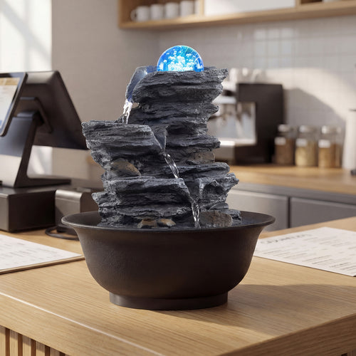 Tabletop Water Fountain, Rolling Crystal Ball, LED Light, Black