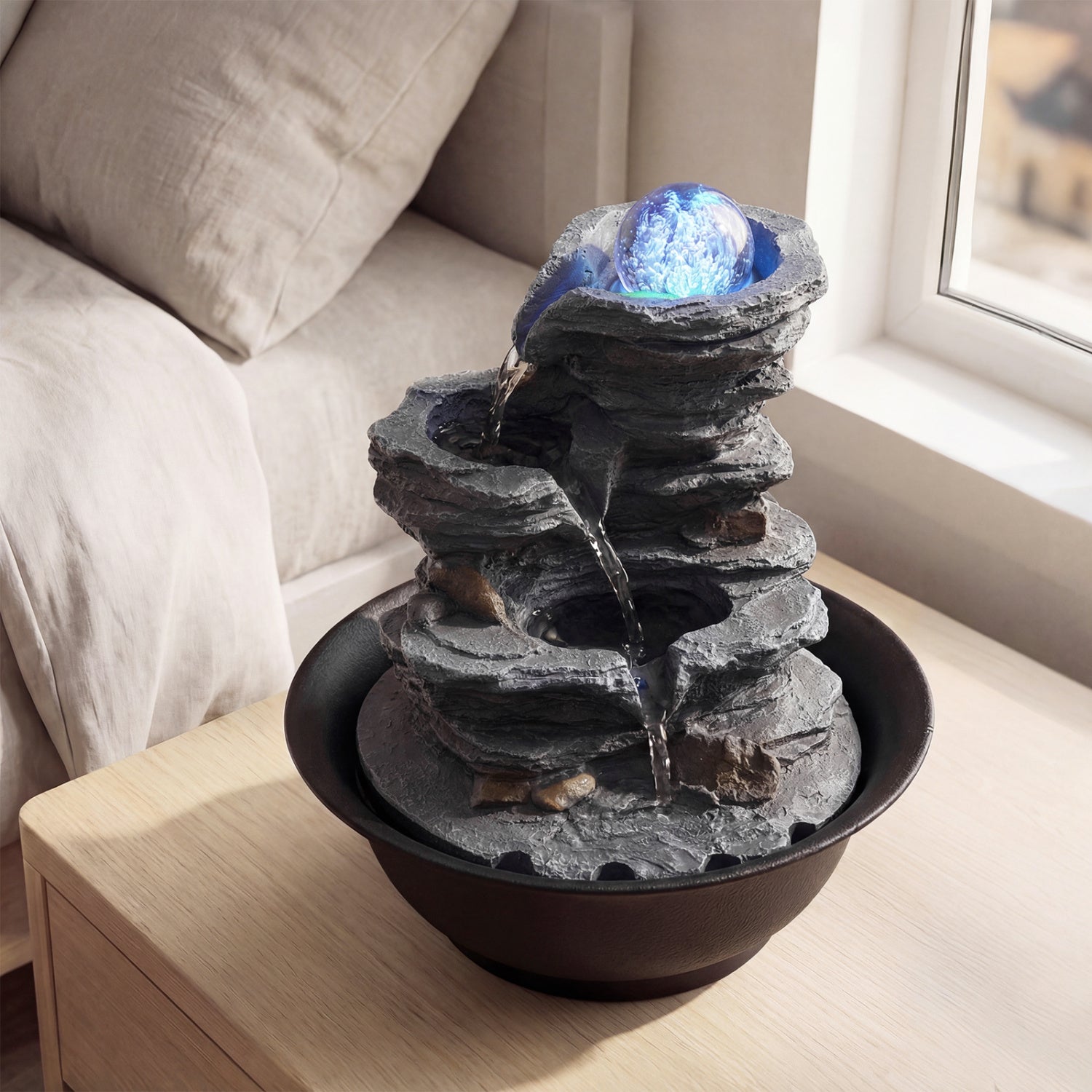 Tabletop Water Fountain, Rolling Crystal Ball, LED Light, Black Decorative Accessories at Gallery Canada