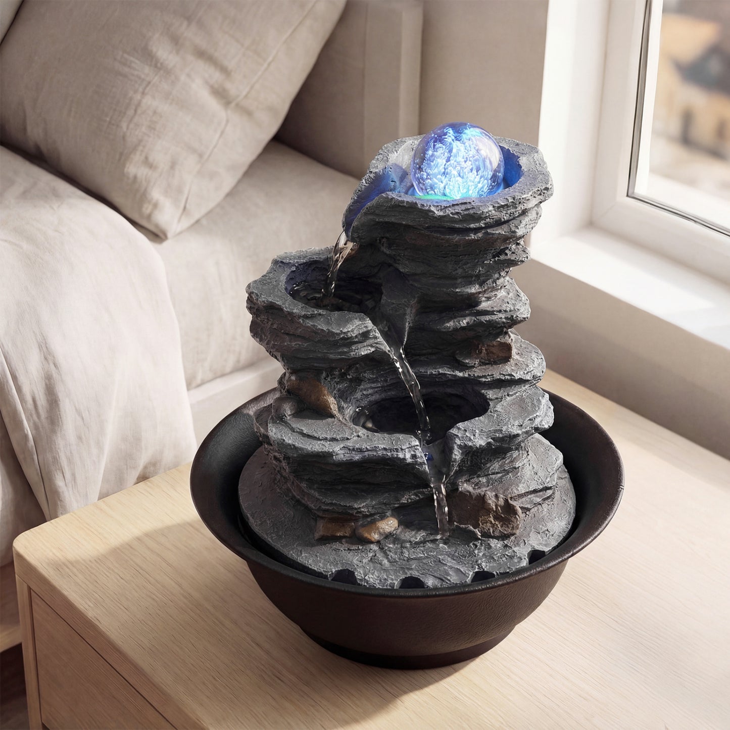 Tabletop Water Fountain, Rolling Crystal Ball, LED Light, Black Decorative Accessories at Gallery Canada