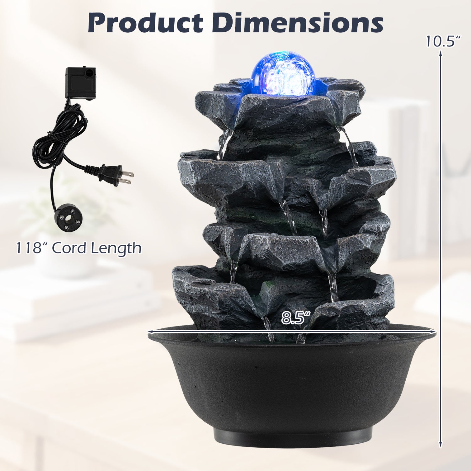 Tabletop Fountain with Crystal Ball & LED Light, Black Decorative Accessories at Gallery Canada