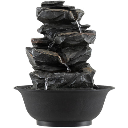 Tabletop Water Fountain With LED Light, Desktop Cascading Water Feature, Black Decorative Accessories at Gallery Canada