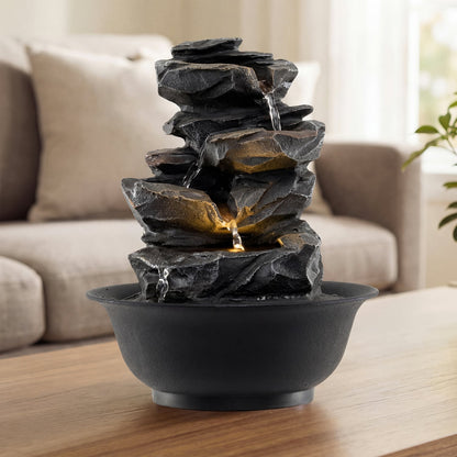 Tabletop Water Fountain With LED Light, Desktop Cascading Water Feature, Black Decorative Accessories at Gallery Canada