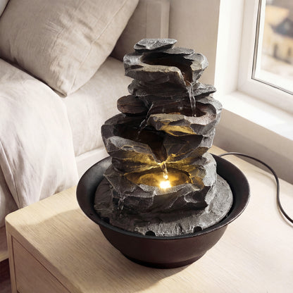 Tabletop Water Fountain With LED Light, Desktop Cascading Water Feature, Black Decorative Accessories at Gallery Canada