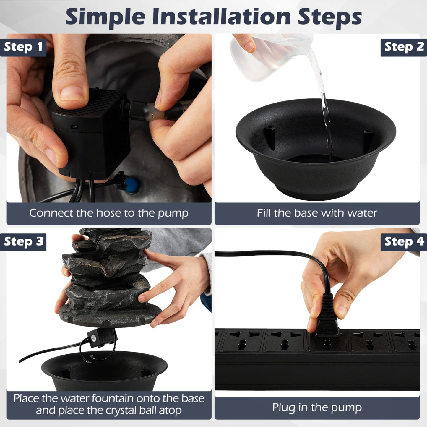 Tabletop Water Fountain With LED Light, Desktop Cascading Water Feature, Black Decorative Accessories at Gallery Canada