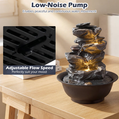 Tabletop Water Fountain With LED Light, Desktop Cascading Water Feature, Black Decorative Accessories at Gallery Canada