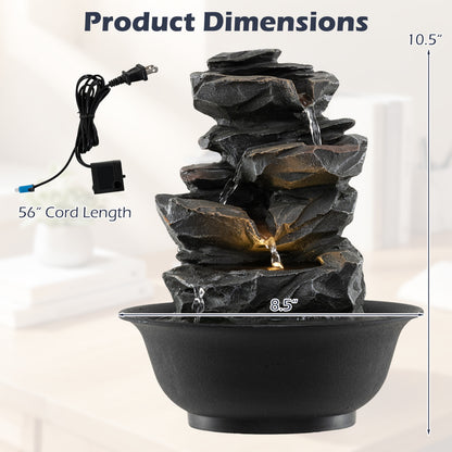 Tabletop Water Fountain With LED Light, Desktop Cascading Water Feature, Black Decorative Accessories at Gallery Canada
