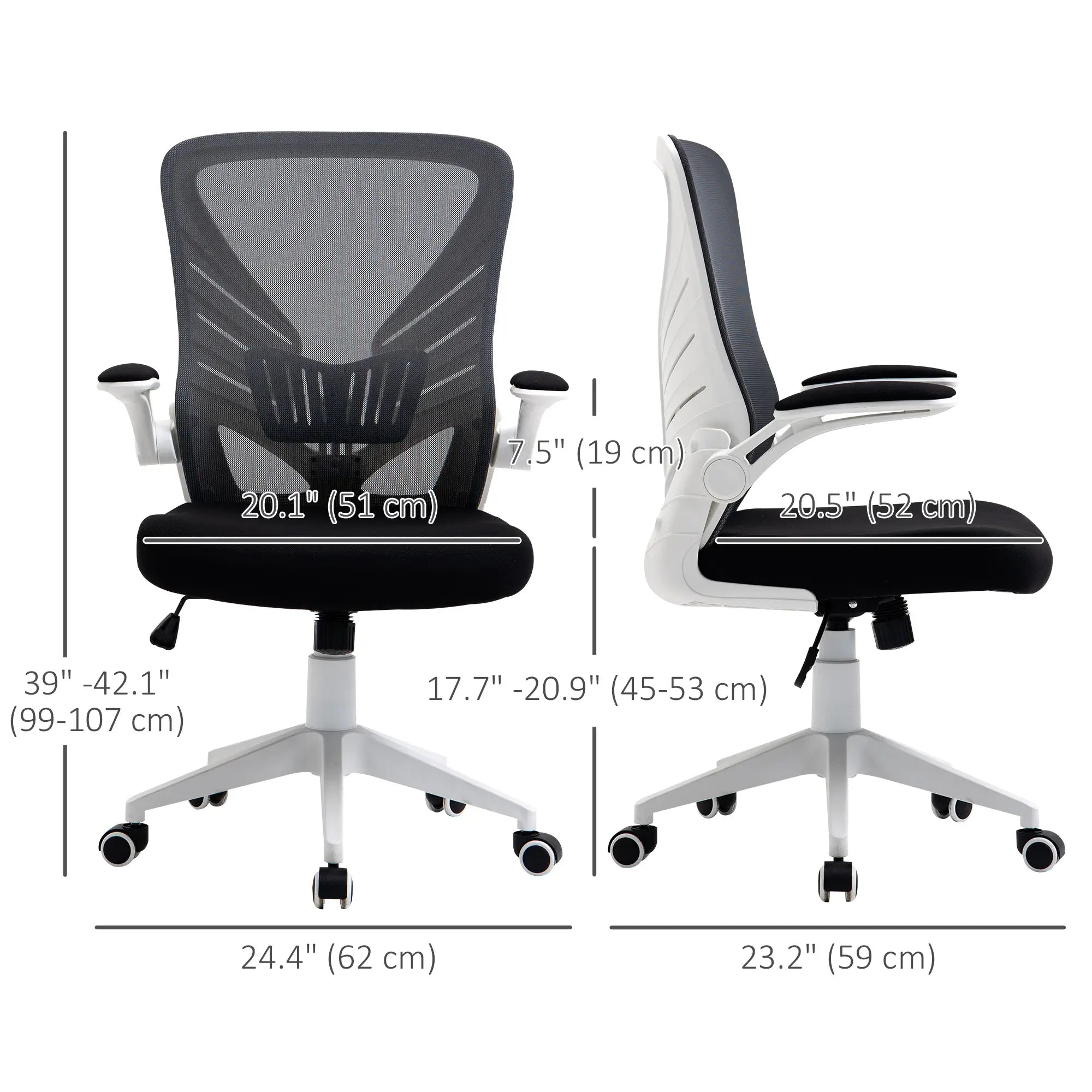 Mesh Office Chair, Swivel Task Desk, Lumbar Support, Flip-Up Arm, Adjustable Height, Grey/Black Task Chairs at Gallery Canada